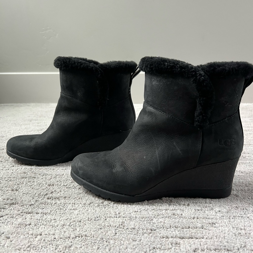 UGG Black Suede Wedge Ankle Boots - Size 9
